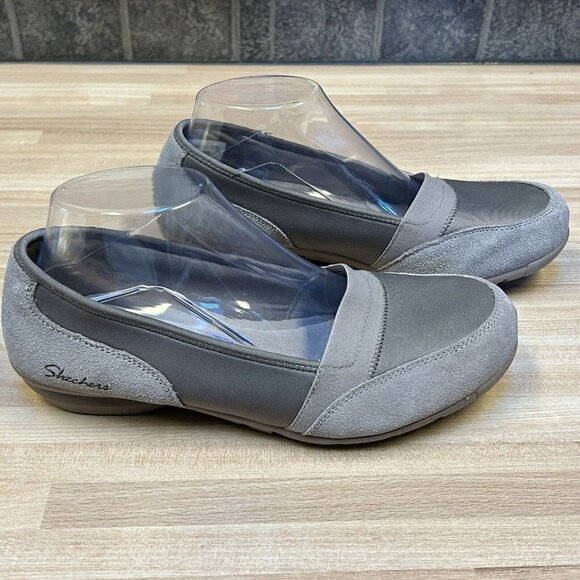 Skechers Women 8.5 Career 9 To 5 Comfort Shoes Taupe Leather Memory Foam Slip on - Picture 2 of 9